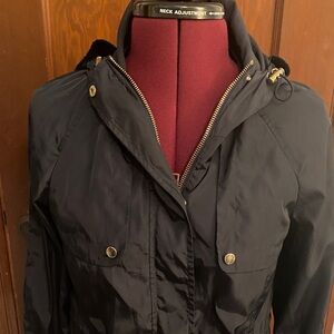 Zara Dark Navy Utility Windbreaker Jacket with Gold Accents